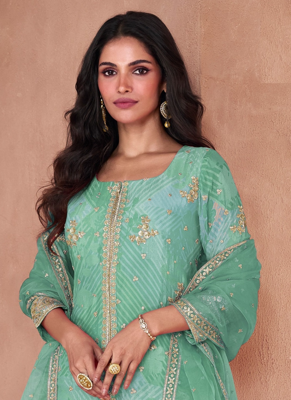 Nakshatra Sea Green Georgette Gharara Suit