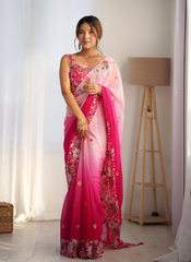 Nakshatra Pink Multicoloured Embroidered Saree