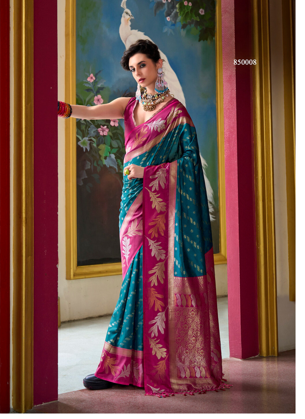 Nakshatra Magenta & Rama Soft Banarasi Tissue Silk Saree