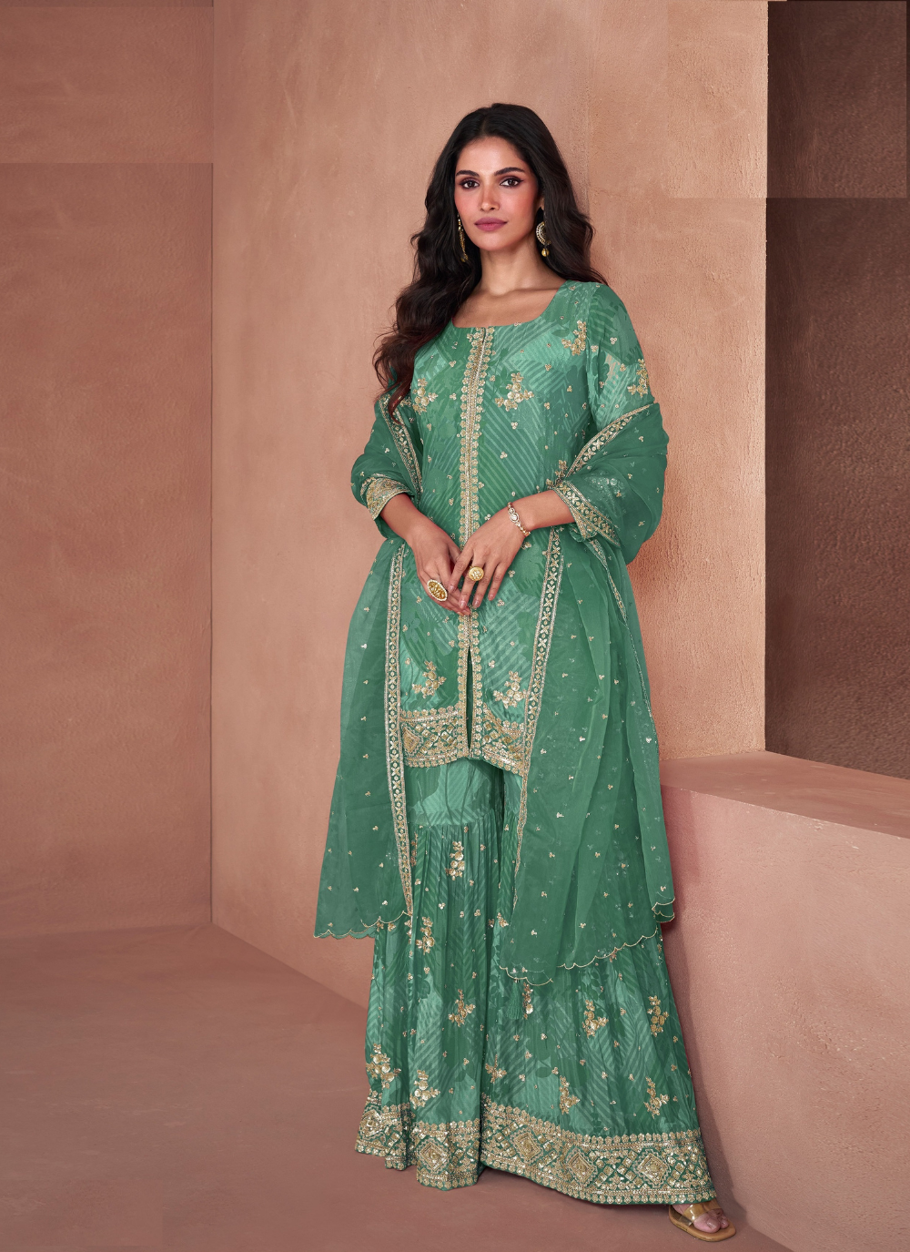 Nakshatra Green Georgette Gharara Suit