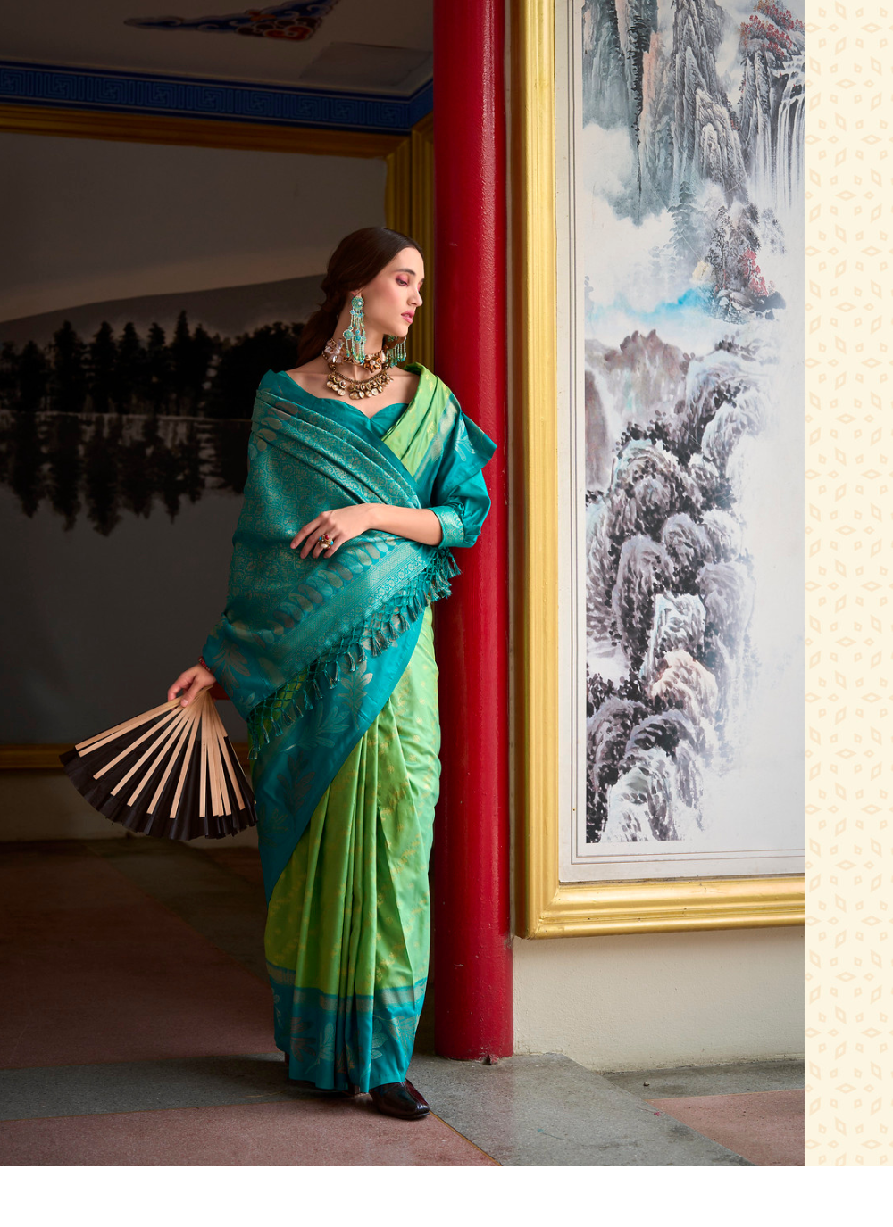 Nakshatra Green & Turquoise Soft Banarasi Tissue Silk Saree