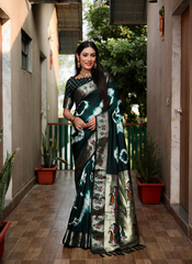 Nakshatra Green Tie and Dye Paithani Silk Saree