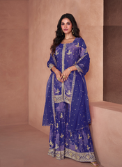 Nakshatra Blue Georgette Gharara Suit