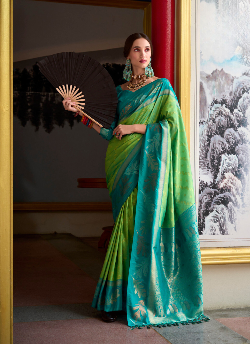 Nakshatra Green & Turquoise Soft Banarasi Tissue Silk Saree