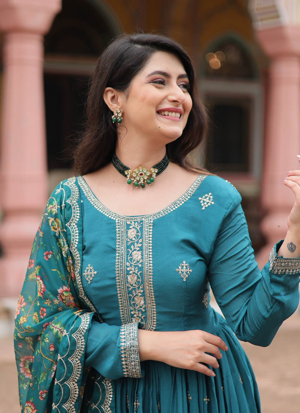 Nakshatra Teal Blue Party wear Indian Gown