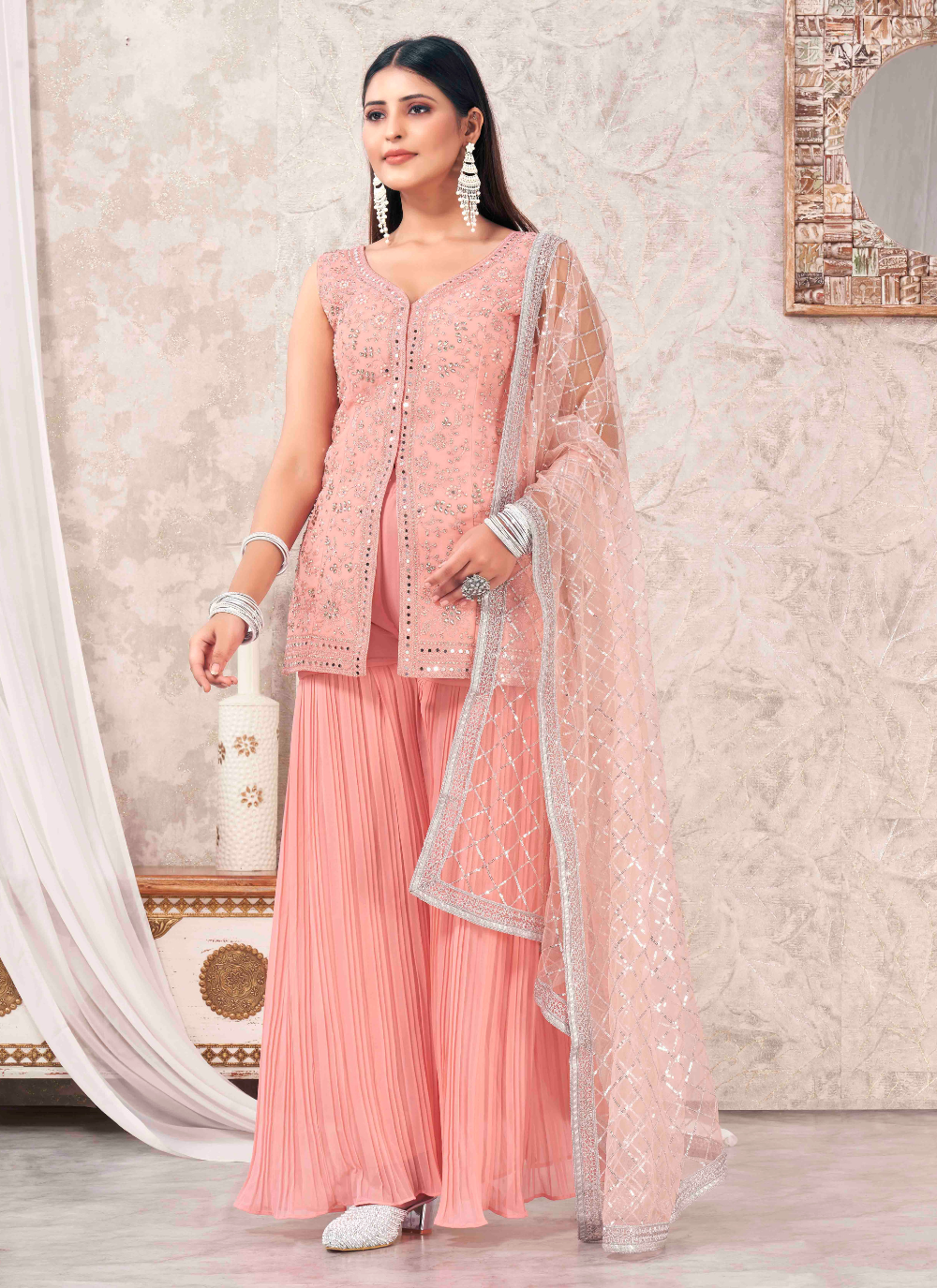 Nakshatra Peach Sharara set