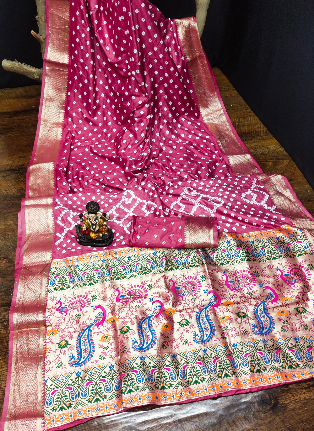 Nakshatra Pink Bandini Saree in Dola Silk