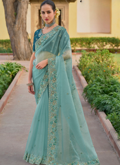 Mint Green Tissue Organza saree