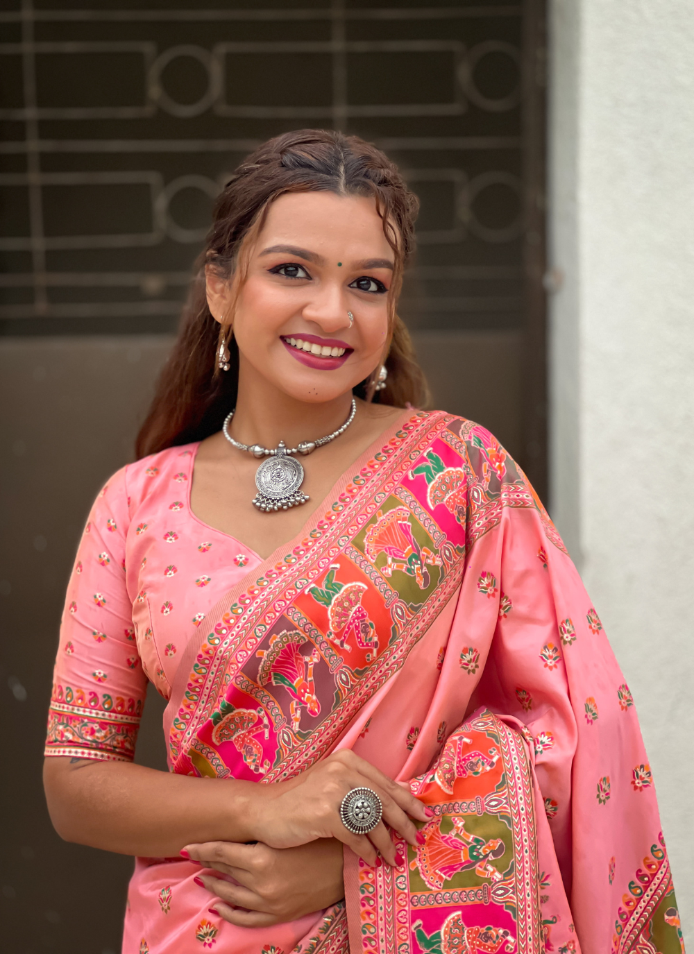 Nakshatra Peach Kanjeevaram silk saree