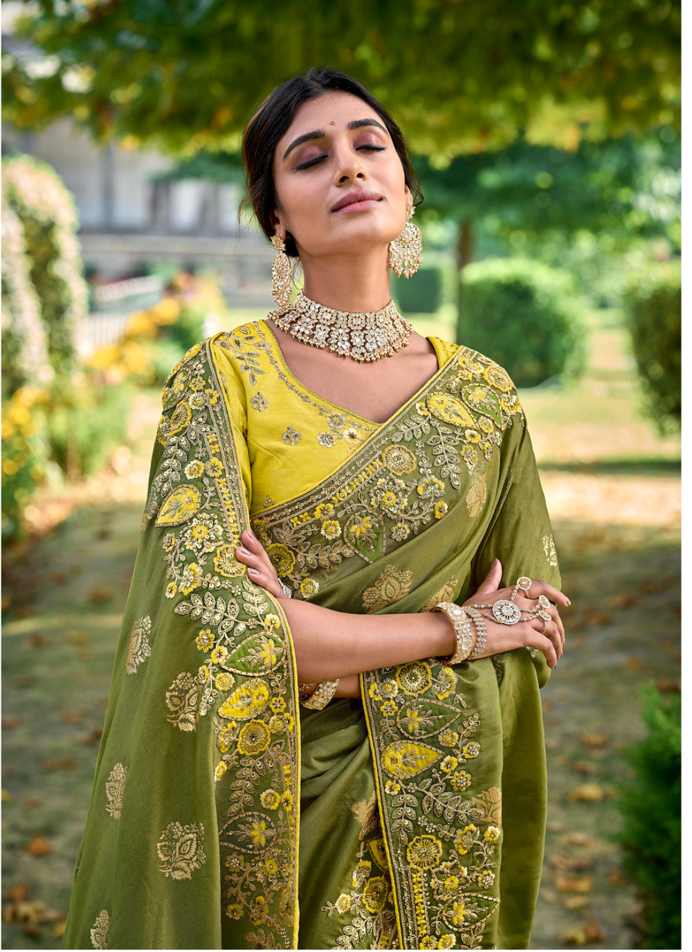 Nakshatra Pista Green Stone work saree