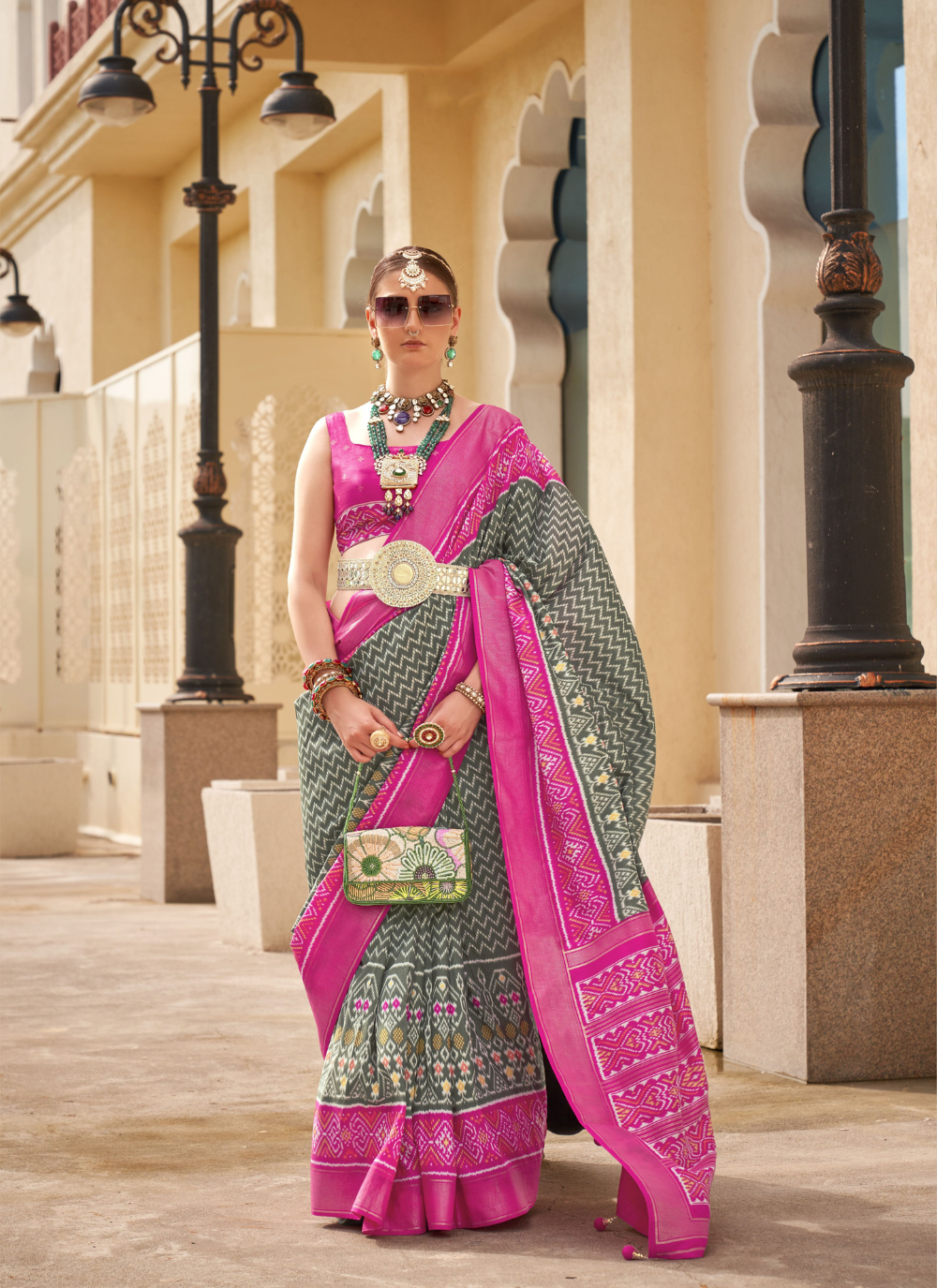 Nakshatra Grey Soft Patola  Silk Saree