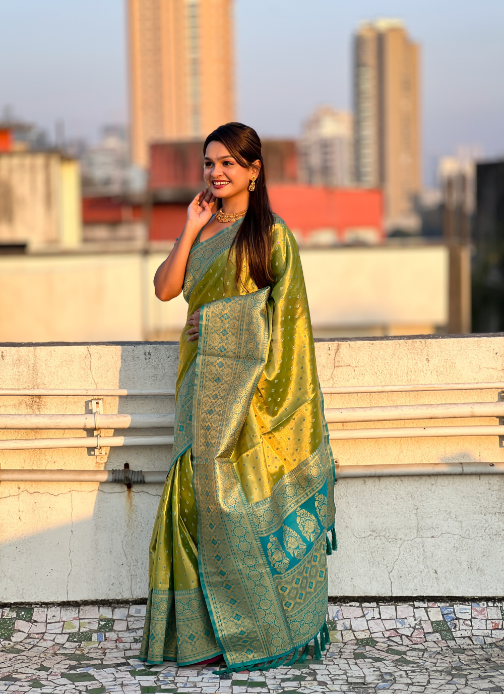 Nakshatra Green Weaved Tissue Silk Saree