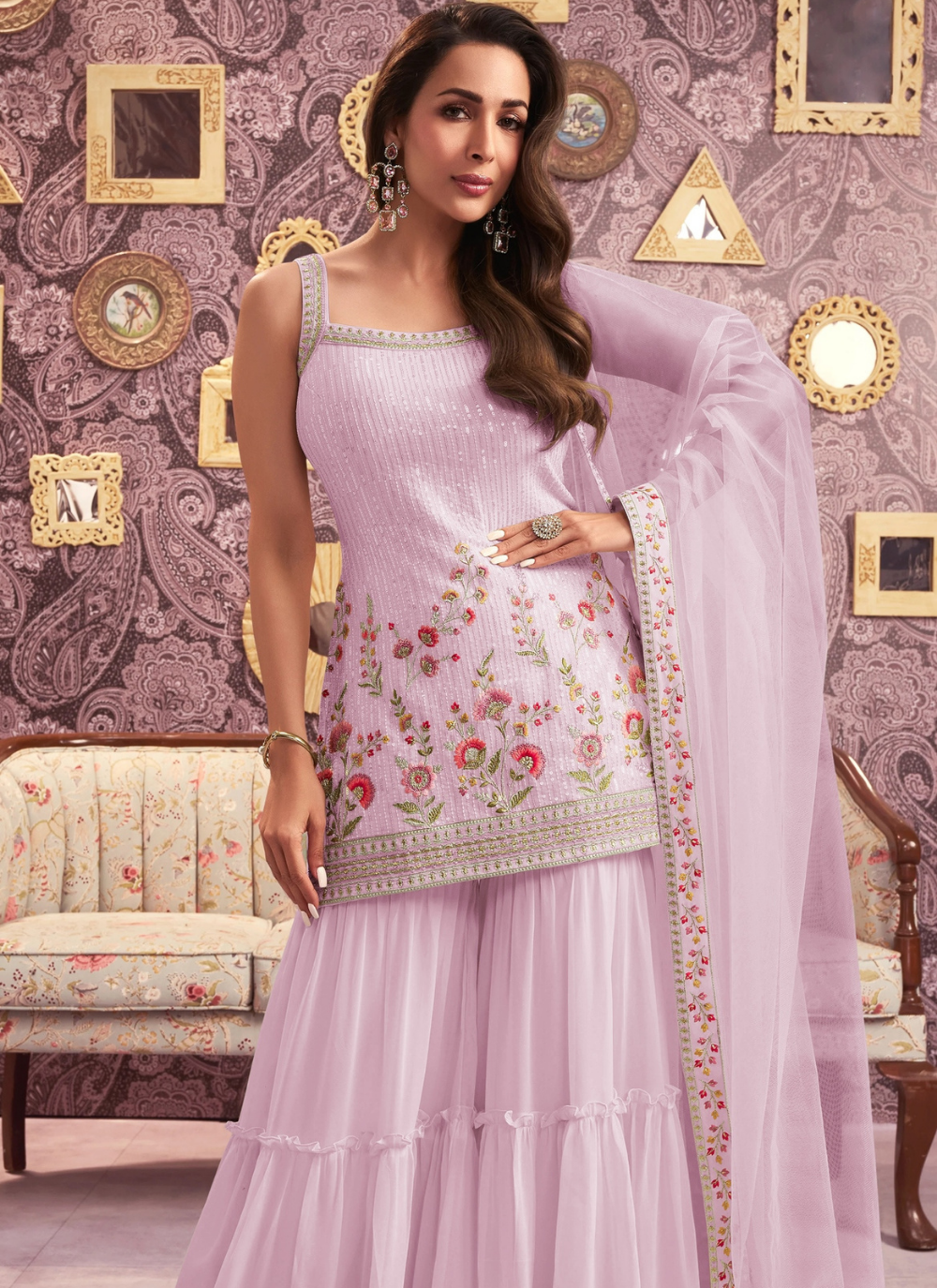 Nakshatra Malaika Arora Pink Sharara Suit