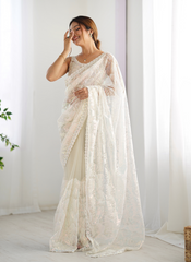 Nakshatra Cream Embellished Net Saree