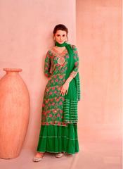 Nakshatra Green Floral Skirt Styled Suit