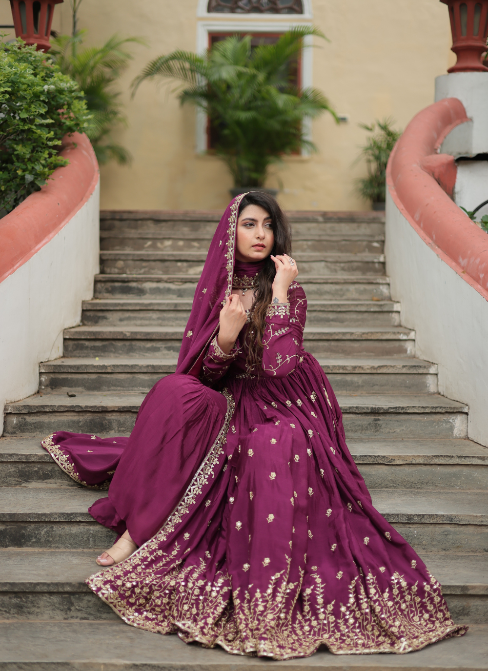Nakshatra Wine Embroidered Anarkali Suit