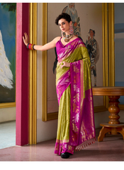 Nakshatra Magenta & Green Soft Banarasi Tissue Silk Saree