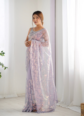 Nakshatra Lavender Embellished Net Saree