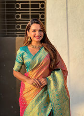 Nakshatra Pink Weaved Tissue Silk Saree