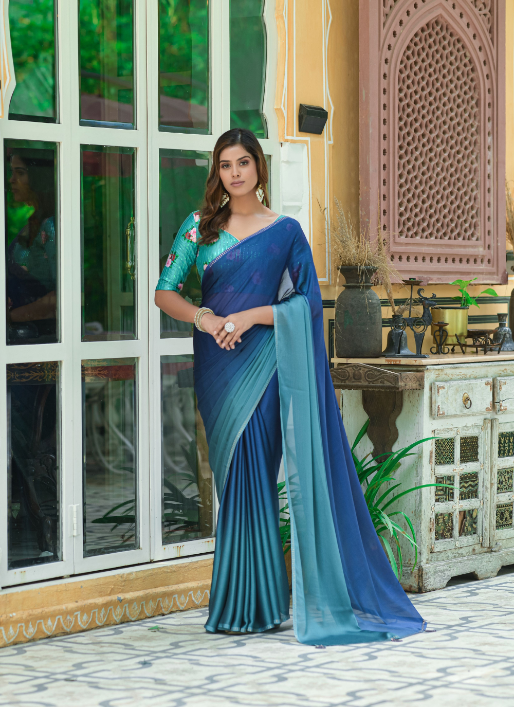 Nakshatra Ombre Blue Chiffon Saree