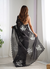 Nakshatra Black Embroidered Saree