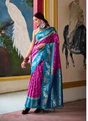 Nakshatra Hot Pink & Turquoise Soft Banarasi Tissue Silk Saree