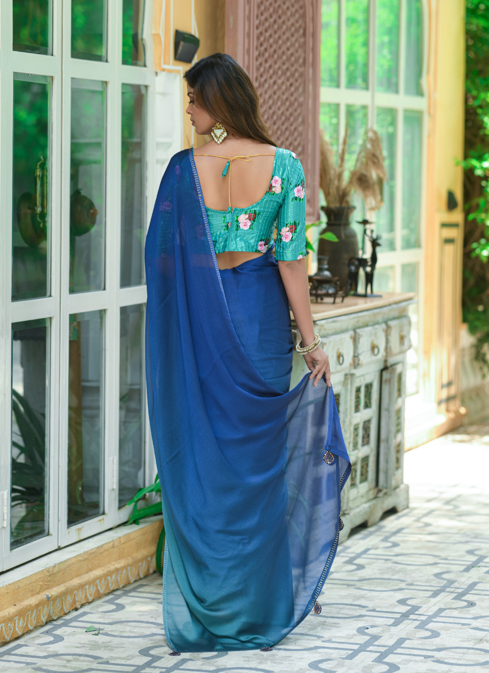 Nakshatra Ombre Blue Chiffon Saree