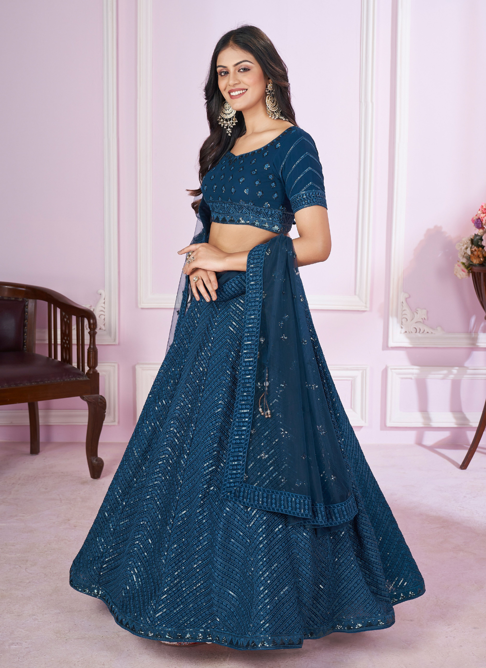 Nakshatra Blue Party Wear  Sequence Lehenga