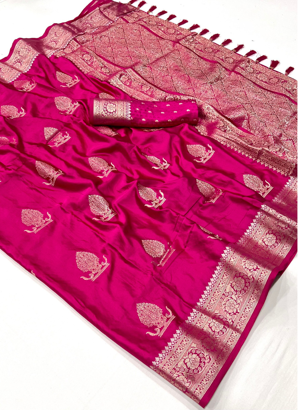 Nakshatra Magenta satin silk saree.