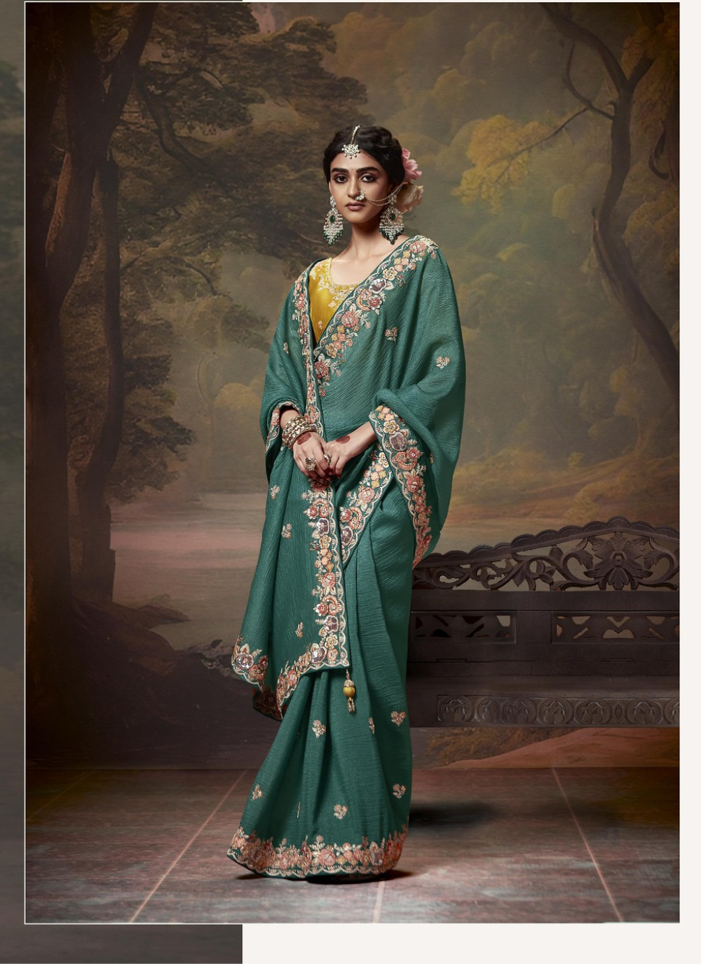 Nakshatra  Stunning Light Green Embroidery Saree