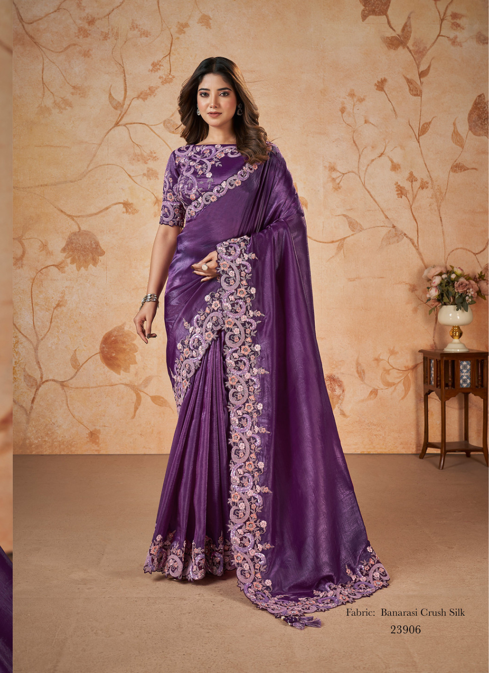 Pretty Purple embroidered Banarasi Saree