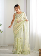 Nakshatra Pista Embellished Net Saree