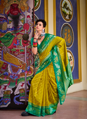 Nakshatra Green & Yellow Soft Banarasi Tissue Silk Saree