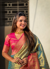Nakshatra Blue Weaved Tissue Silk Saree