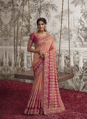 Royal Peach Blossom Jacquard Saree