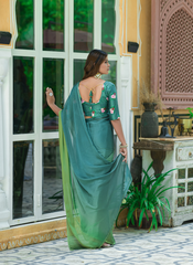 Nakshatra Ombre Green Chiffon Saree