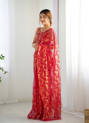 Nakshatra Pink Embellished Net Saree