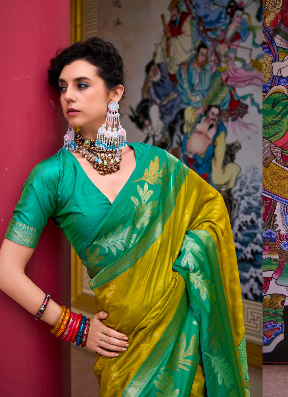 Nakshatra Green & Yellow Soft Banarasi Tissue Silk Saree