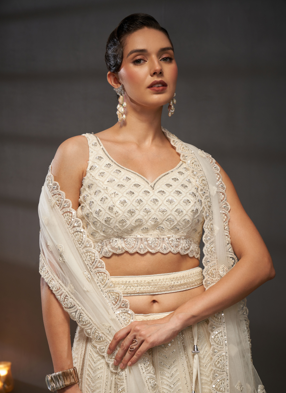 Nakshatra Cream Net Lehenga