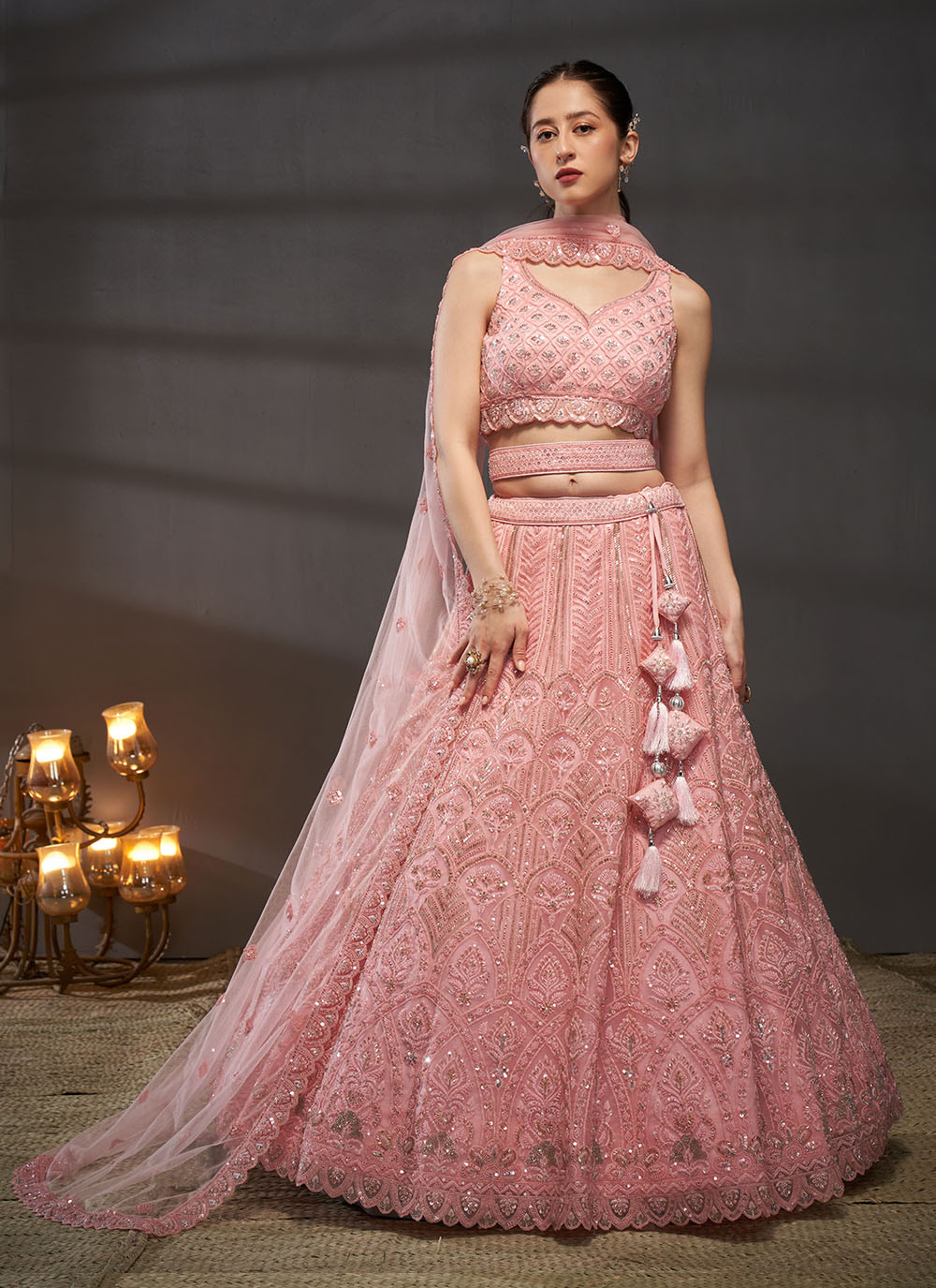 Nakshatra Pink Net Lehenga