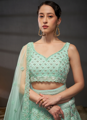 Nakshatra Turquoise Net Lehenga