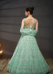 Nakshatra Turquoise Net Lehenga