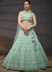 Nakshatra Turquoise Net Lehenga