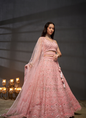 Nakshatra Pink Net Lehenga