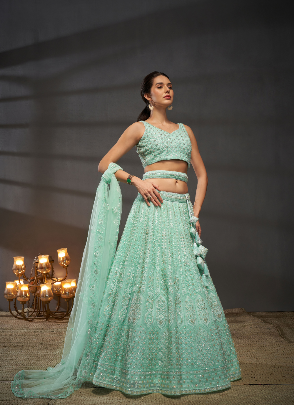 Nakshatra Turquoise Net Lehenga