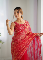 Nakshatra Pink Embellished Net Saree