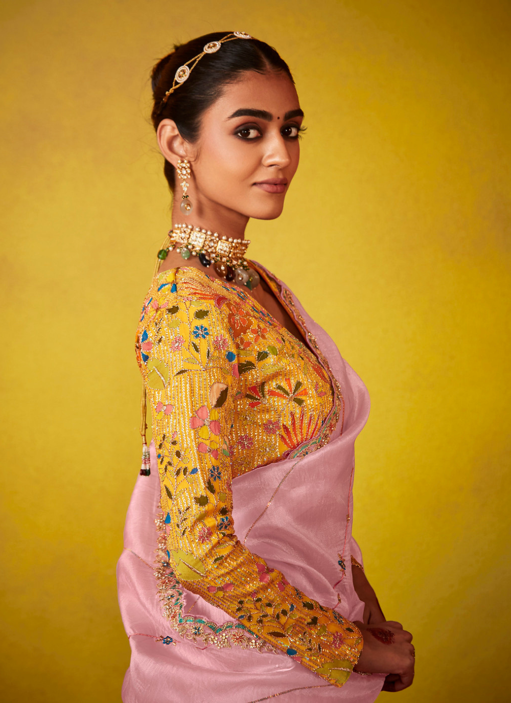 Nakshatra Pink Glass Tissue Saree
