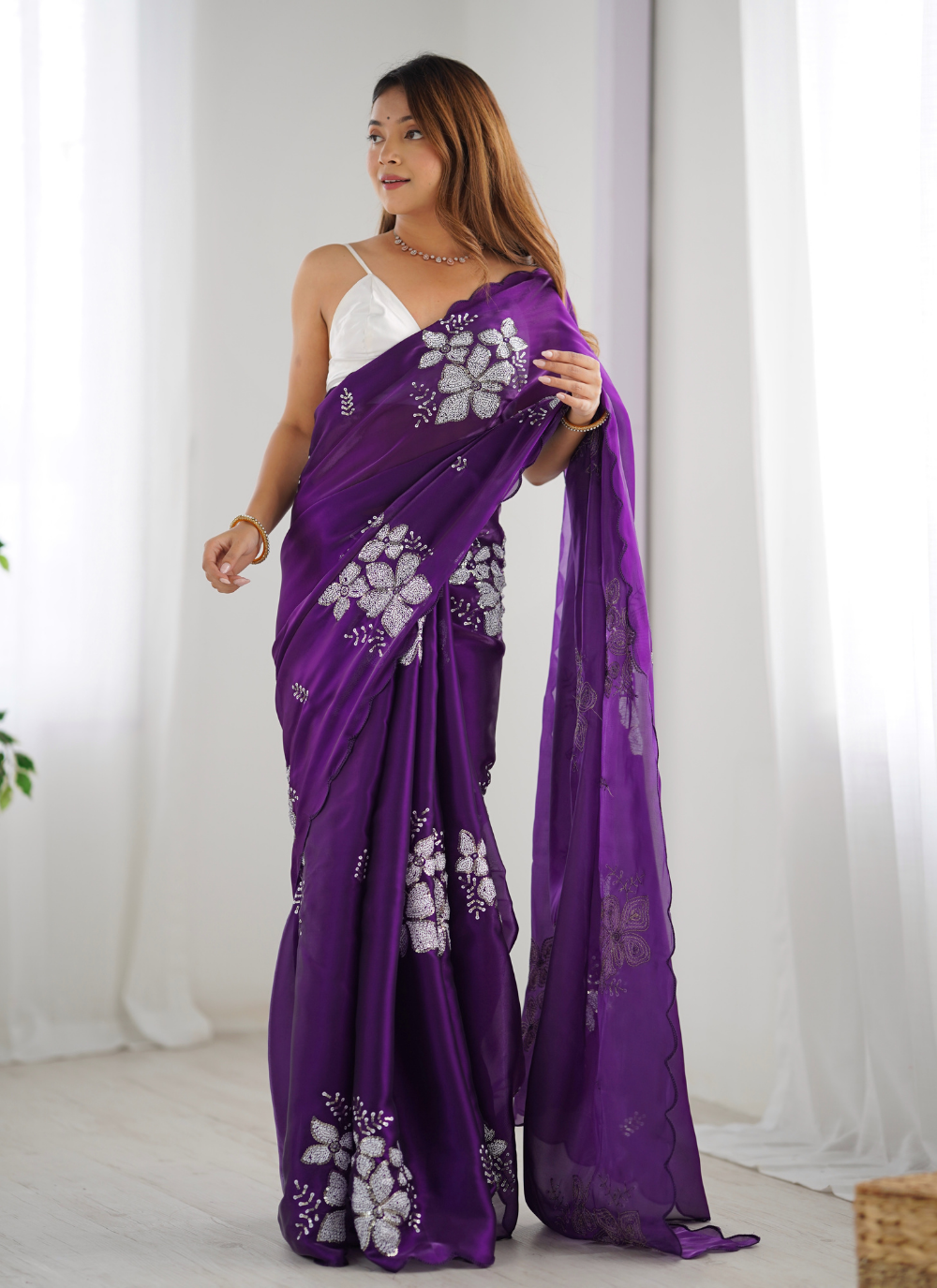 Nakshatra Purple Embroidered Saree