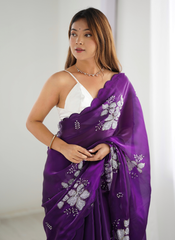 Nakshatra Purple Embroidered Saree