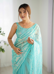 Nakshatra Sky Blue Embellished Net Saree